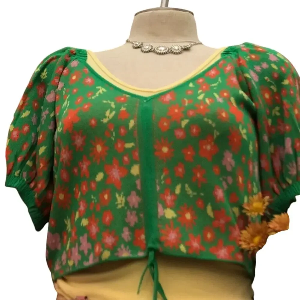525 America Garden Floral Puff Sleeve Sweater NWT Size XL